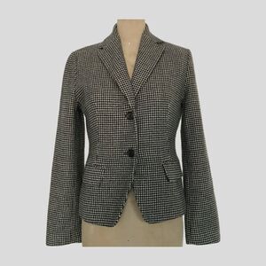 Vintage Old England Paris Cropped Wool Black Houndstooth Blazer Jacket XS/S